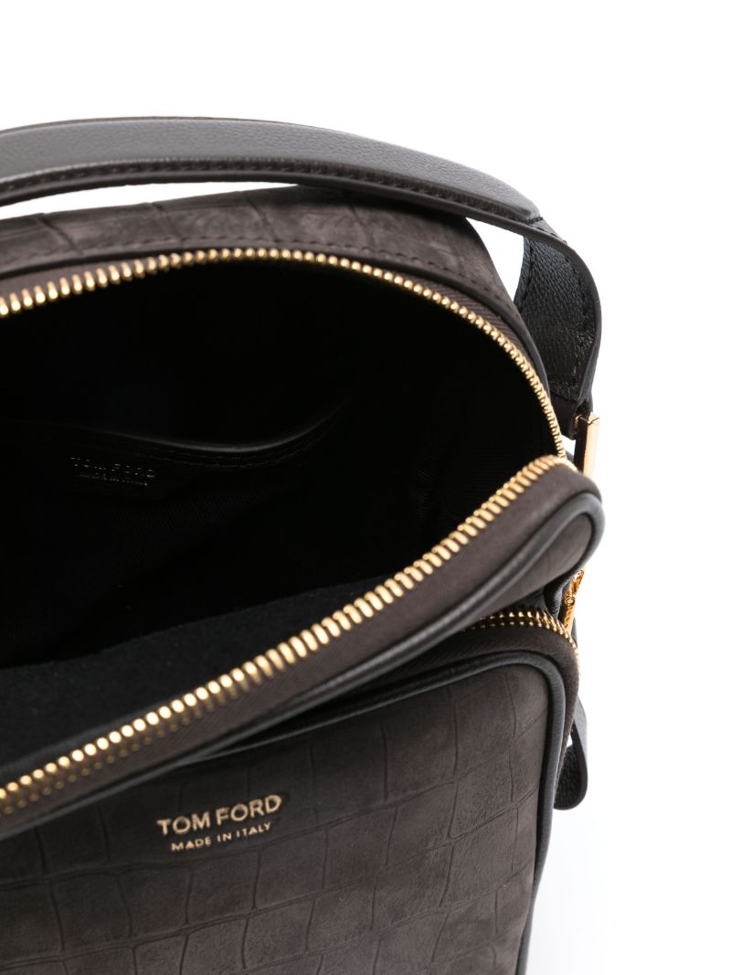 Brown Embossed-crocodile Suede Crossbody Bag