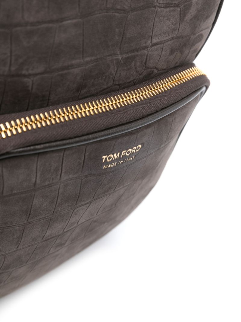 Brown Embossed-crocodile Suede Crossbody Bag
