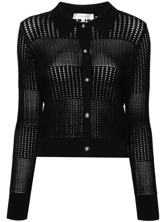 Black Crochet Knit Cropped Cardigan