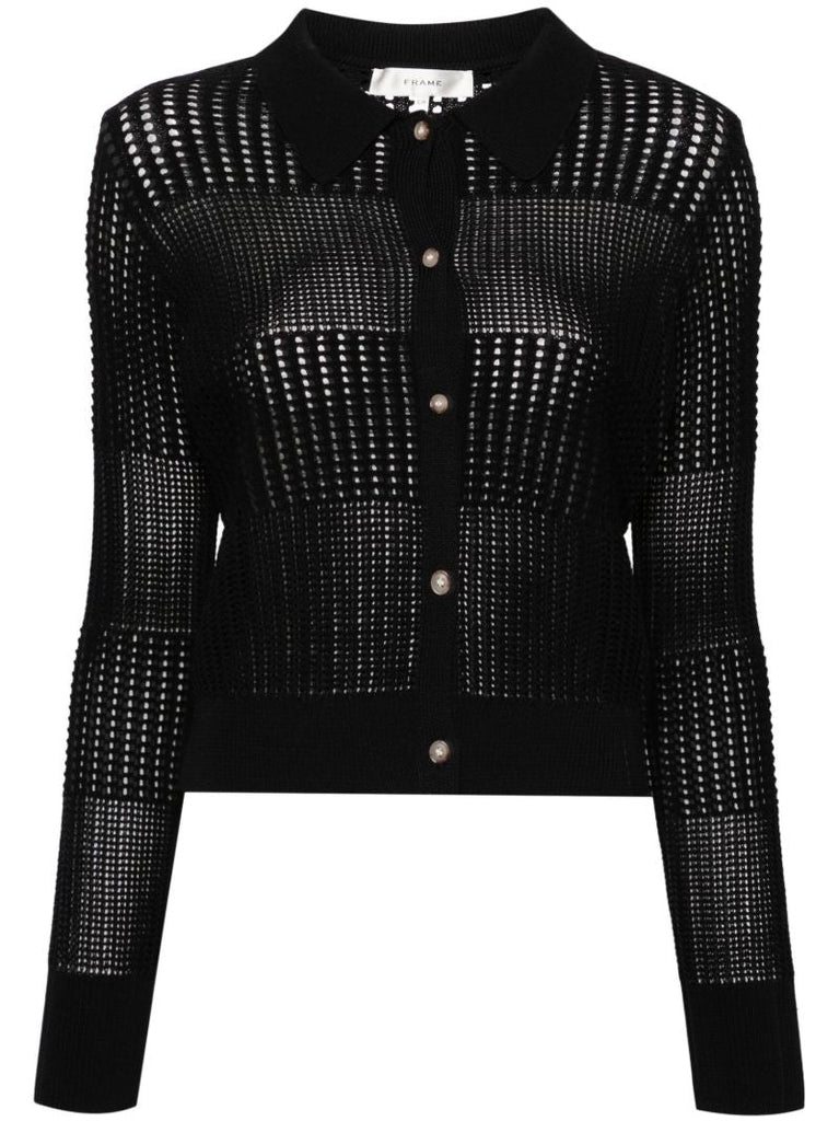 Black Crochet Knit Cropped Cardigan