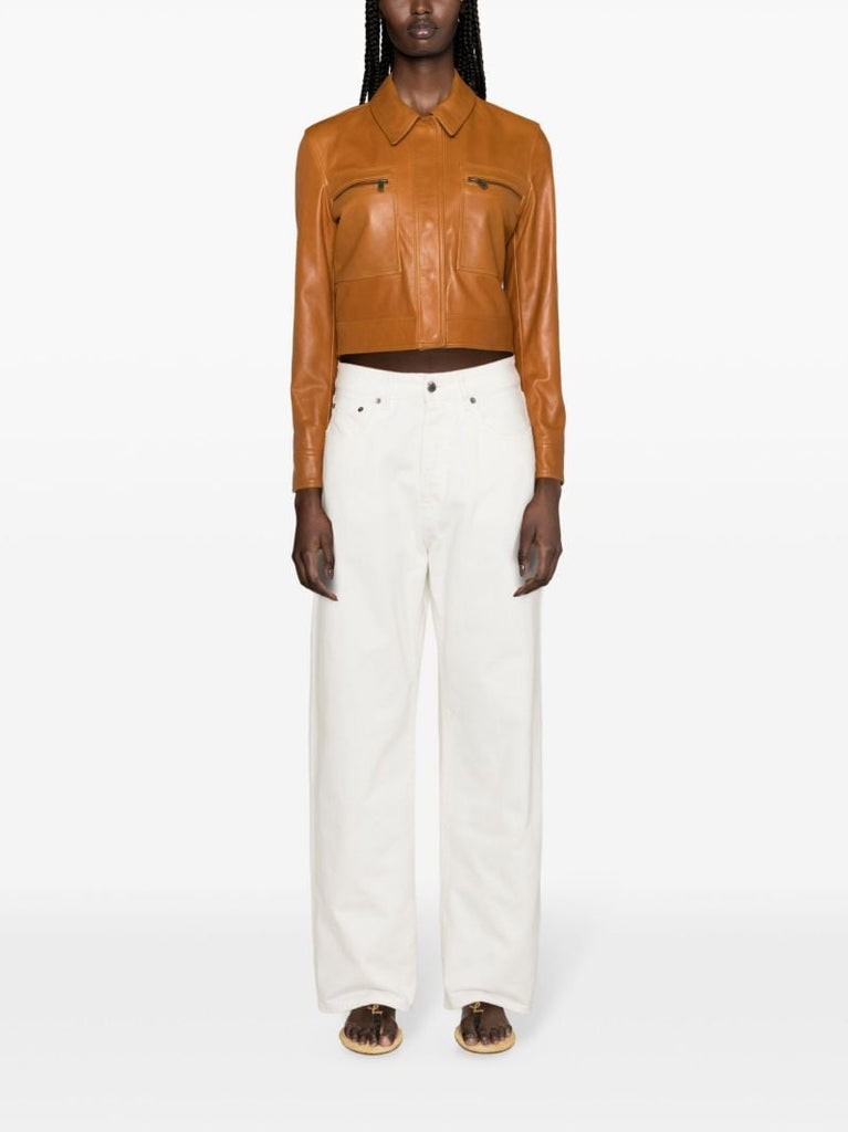 Brown Cropped Leather Jacket