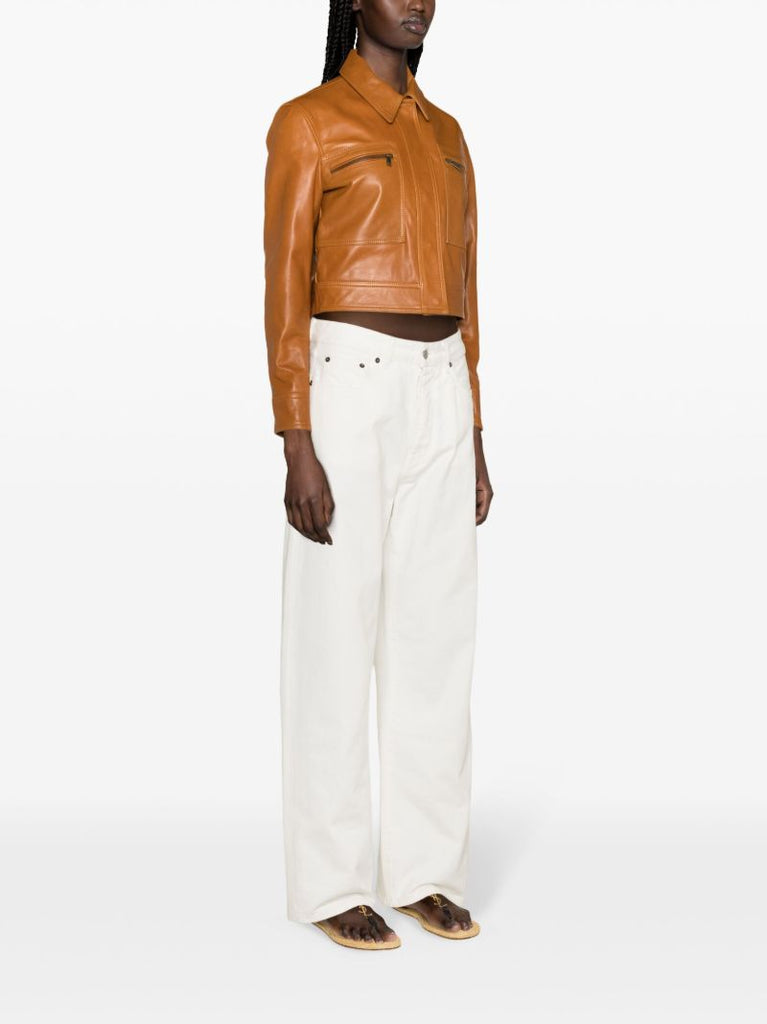Brown Cropped Leather Jacket