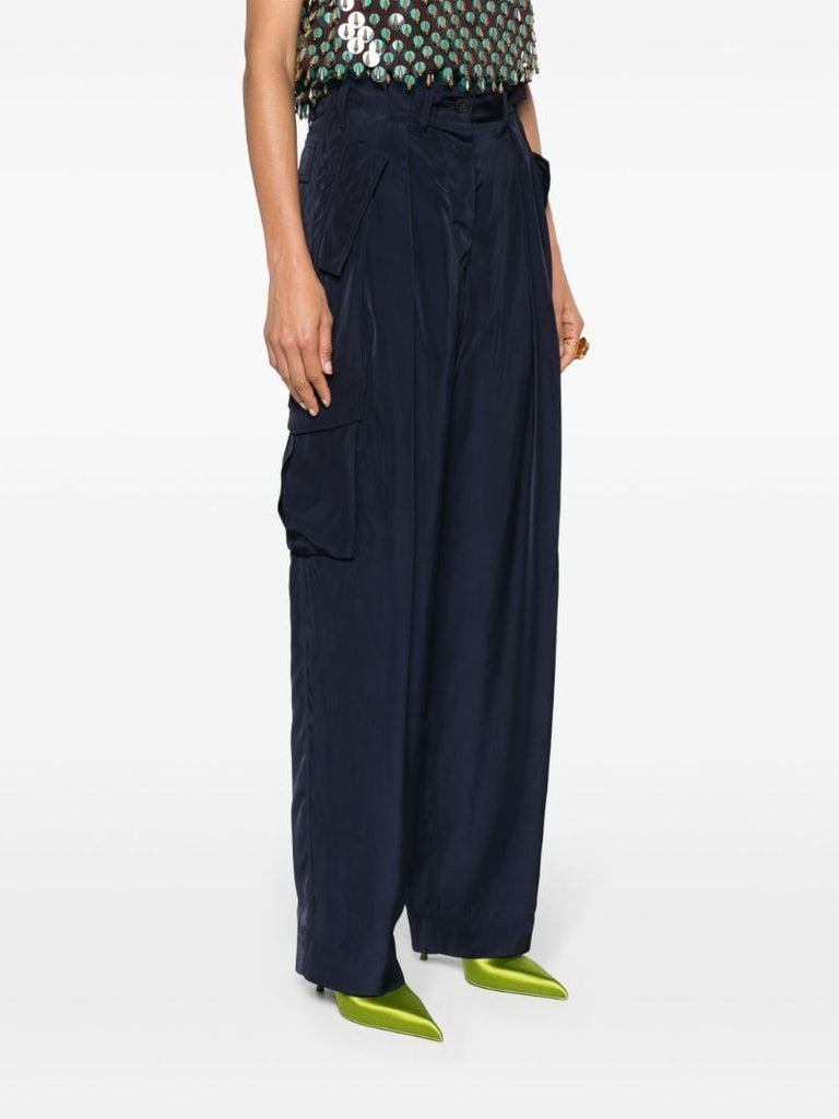 Blue Wide-leg Cargo Trousers