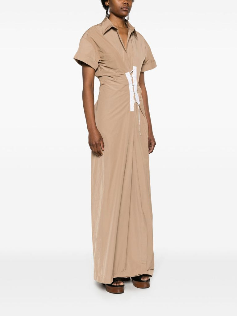 Neutral Lace-up Maxi Shirt Dress