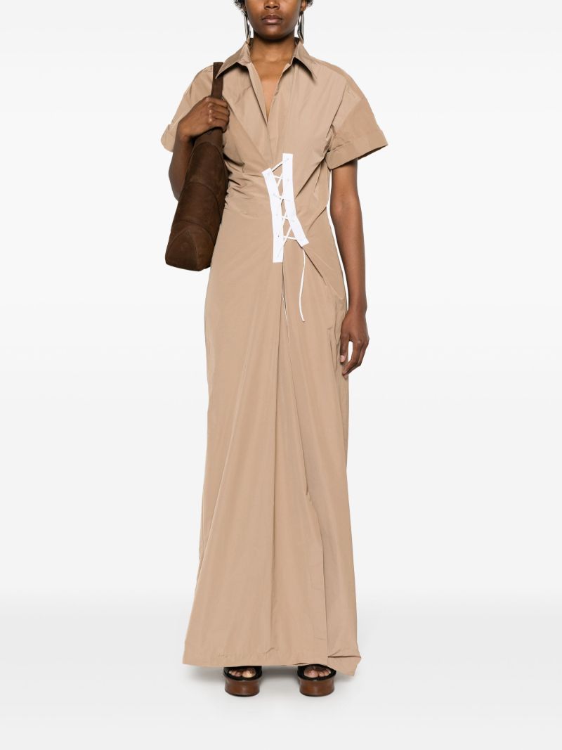 Neutral Lace-up Maxi Shirt Dress