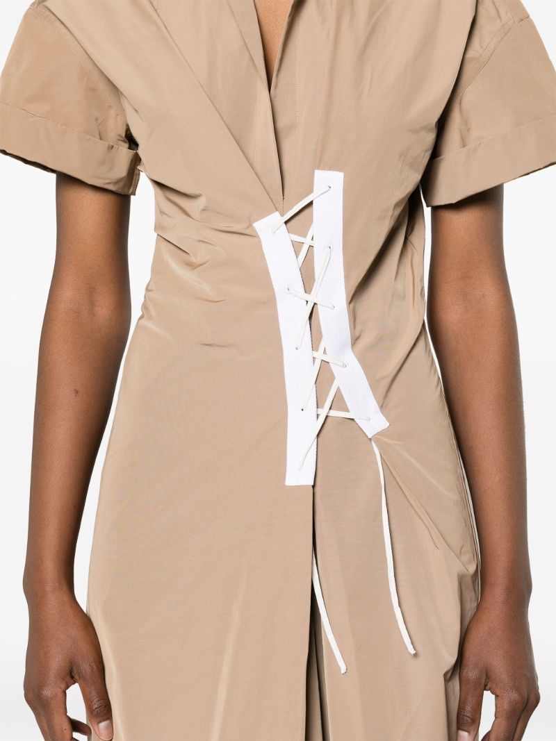 Neutral Lace-up Maxi Shirt Dress