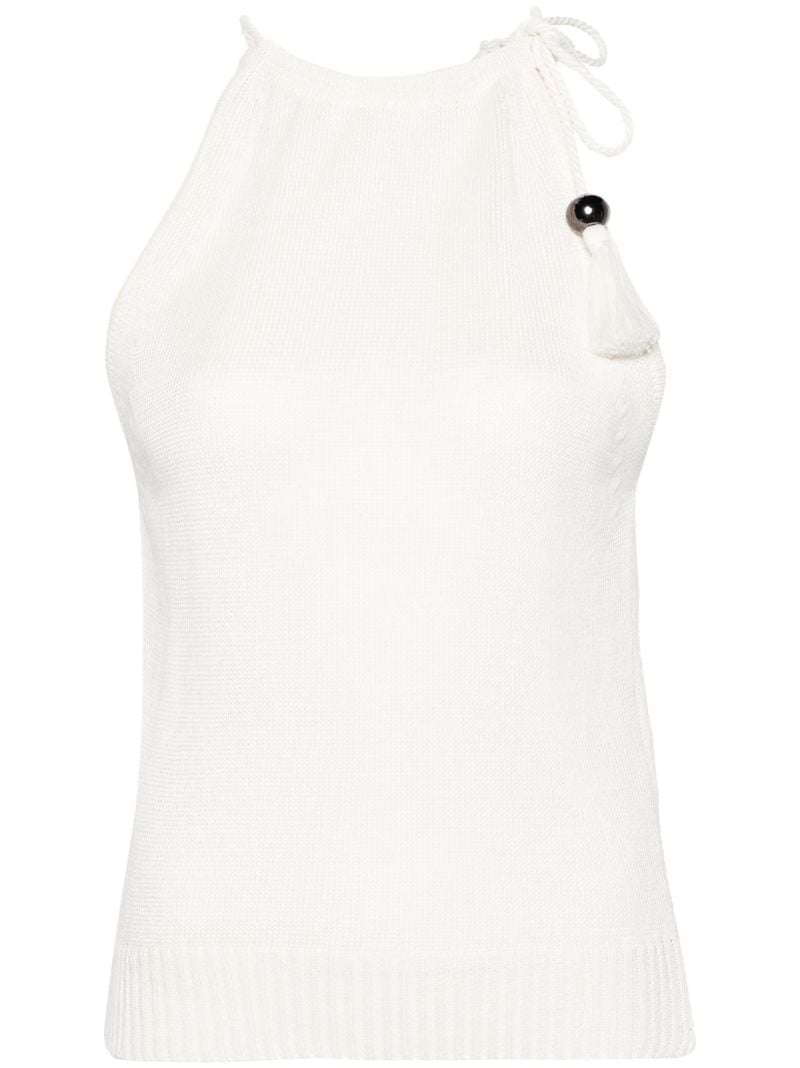 Neutral Tasselled Knitted Linen Top