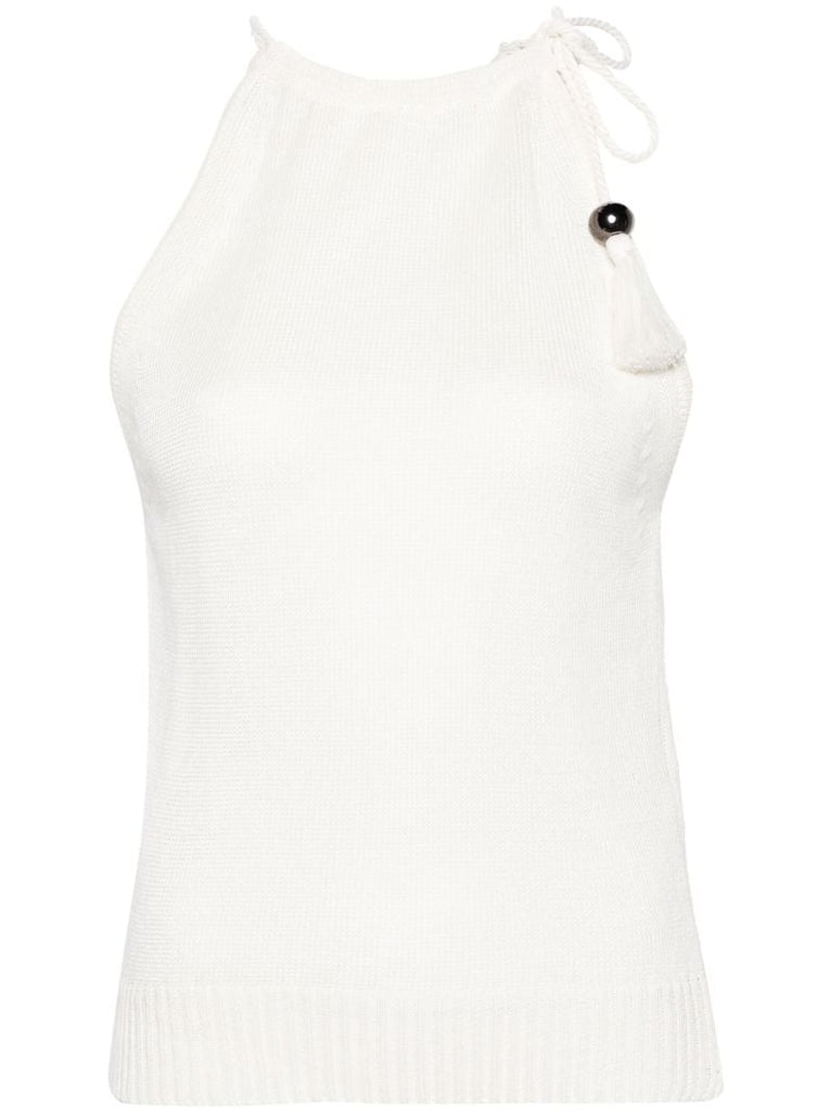 Neutral Tasselled Knitted Linen Top