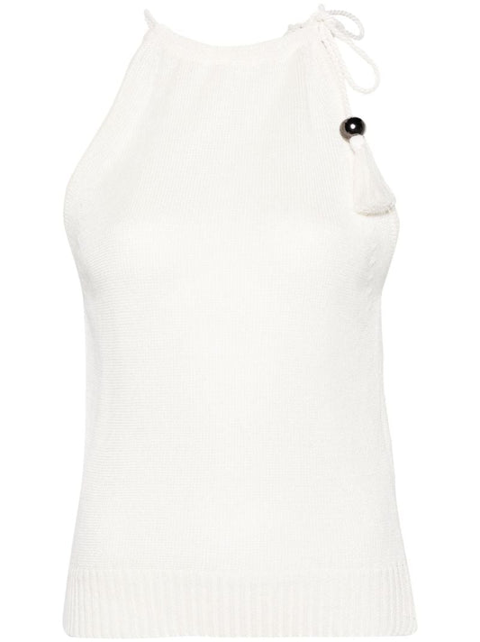 Neutral Tasselled Knitted Linen Top