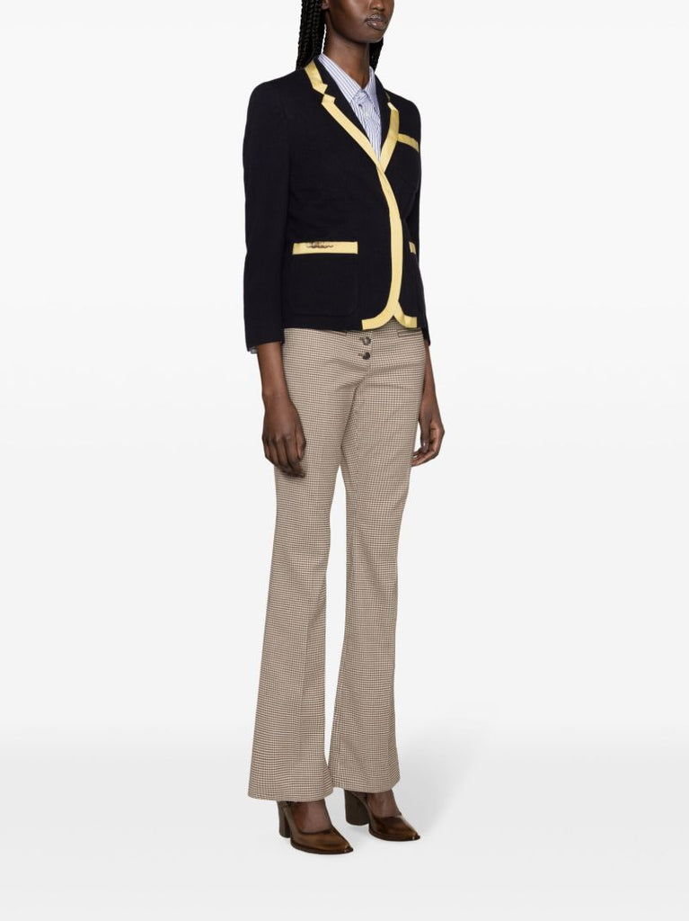 Blue Double-breasted Contrasting Blazer