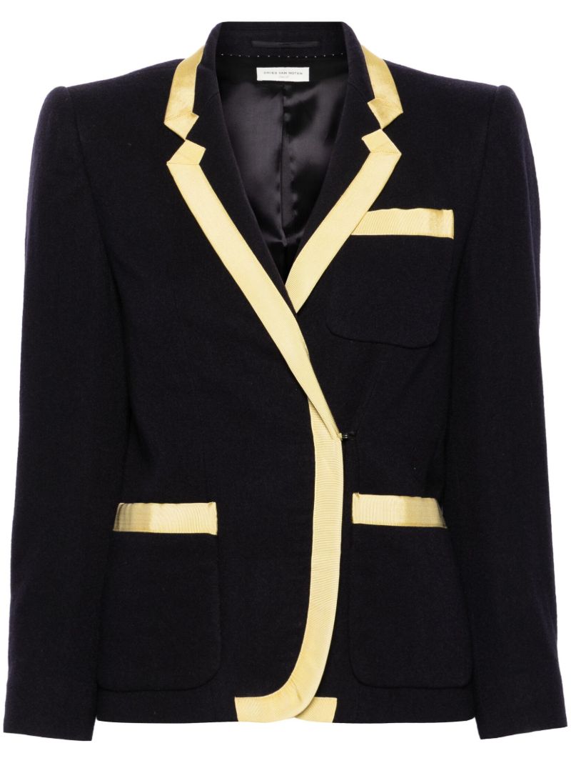 Blue Double-breasted Contrasting Blazer