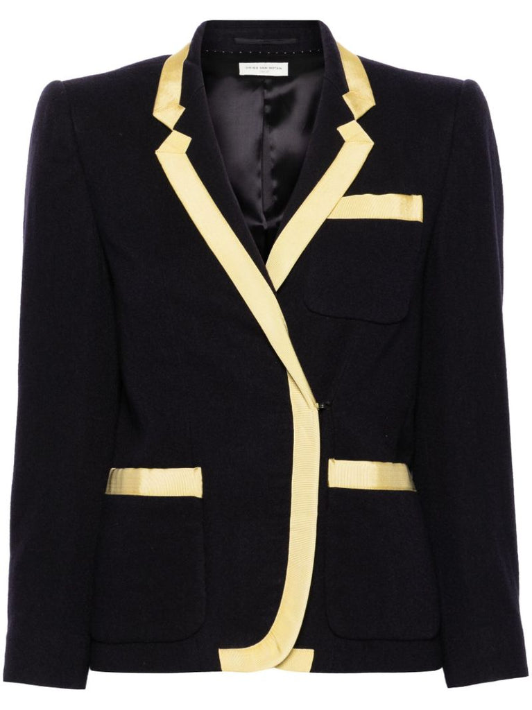 Blue Double-breasted Contrasting Blazer