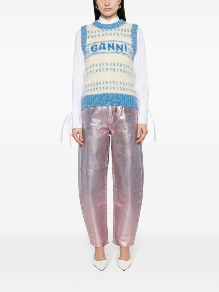 Pink Foil Tapered Jeans