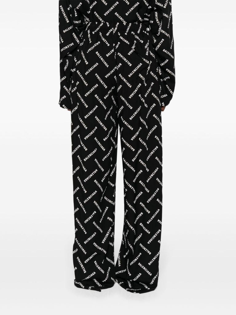 Black Logo-print Wide-leg Trousers