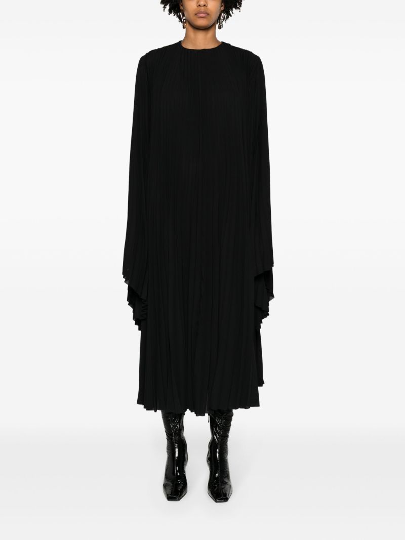 Black Pleated Long-sleeve Maxi Dress