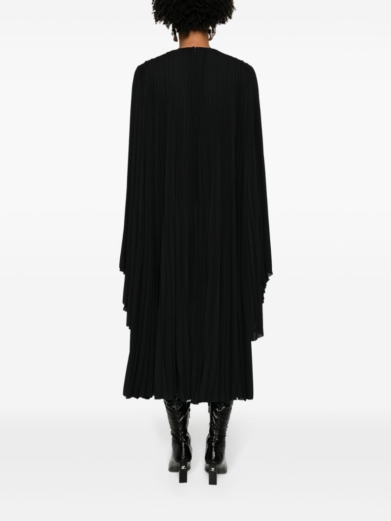 Black Pleated Long-sleeve Maxi Dress