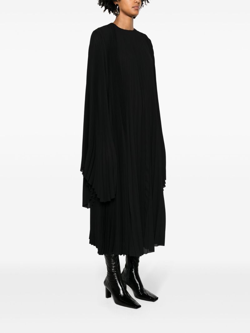 Black Pleated Long-sleeve Maxi Dress