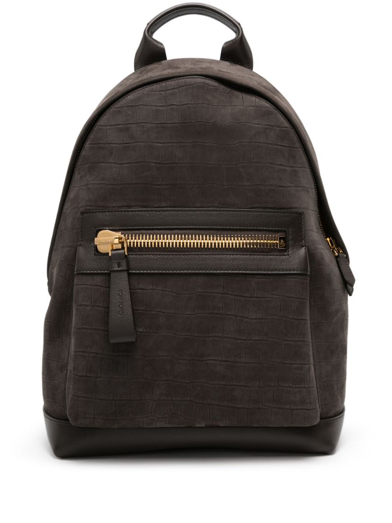 Brown Embossed-leather Backpack