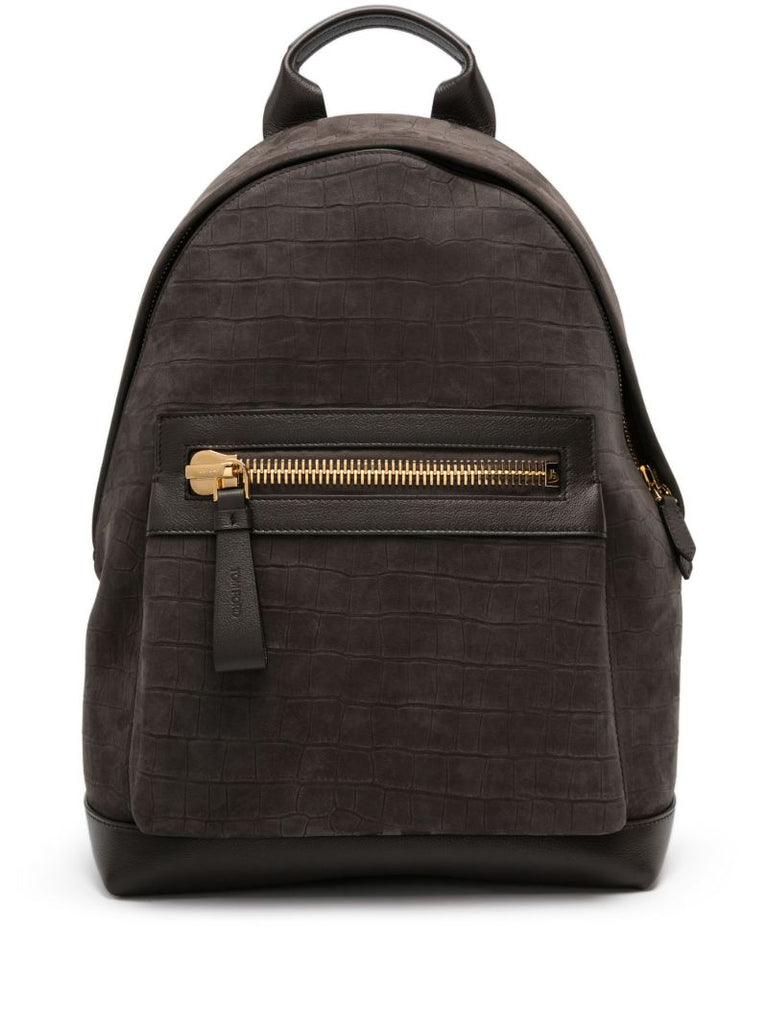 Brown Embossed-leather Backpack