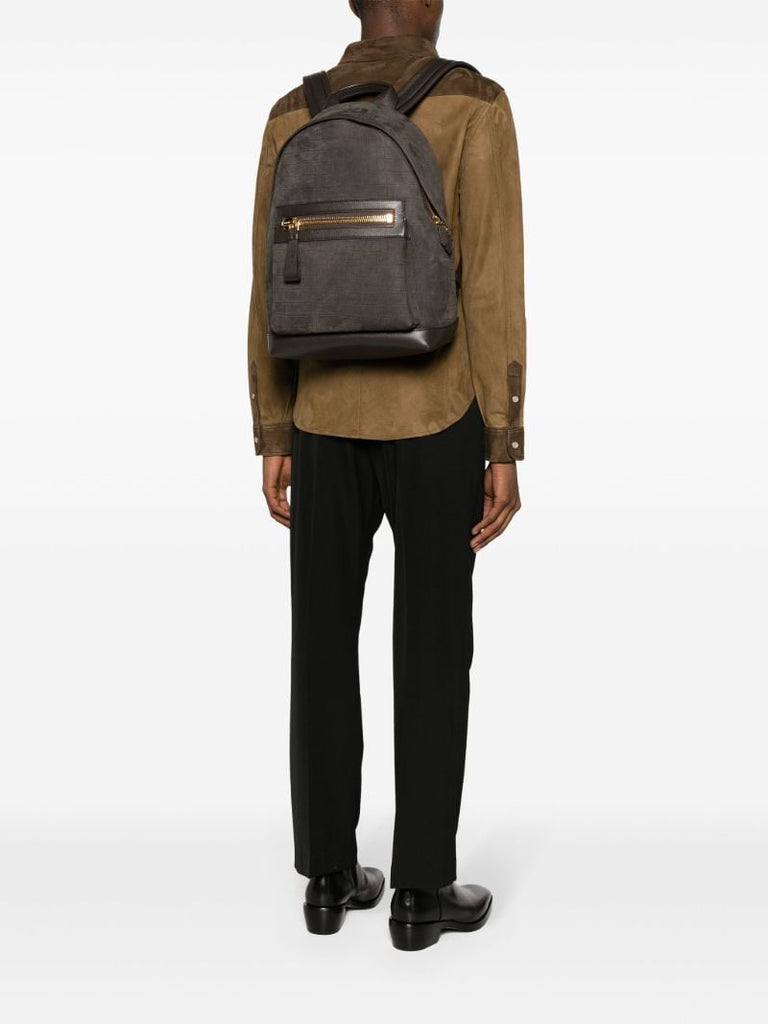 Brown Embossed-leather Backpack