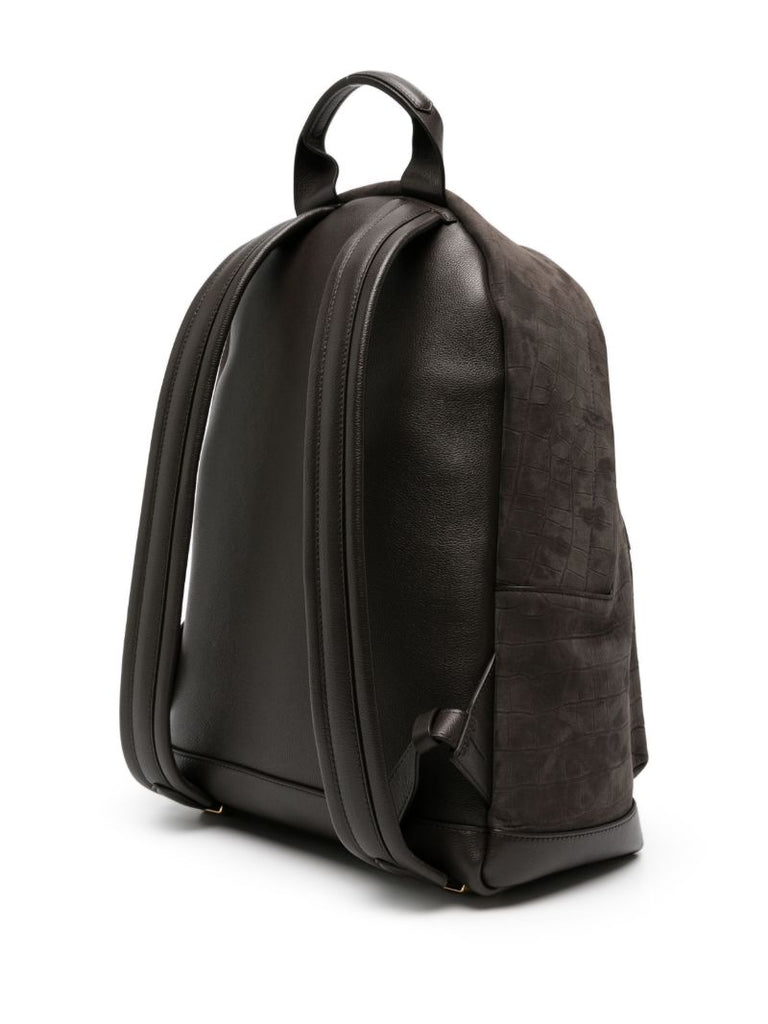 Brown Embossed-leather Backpack