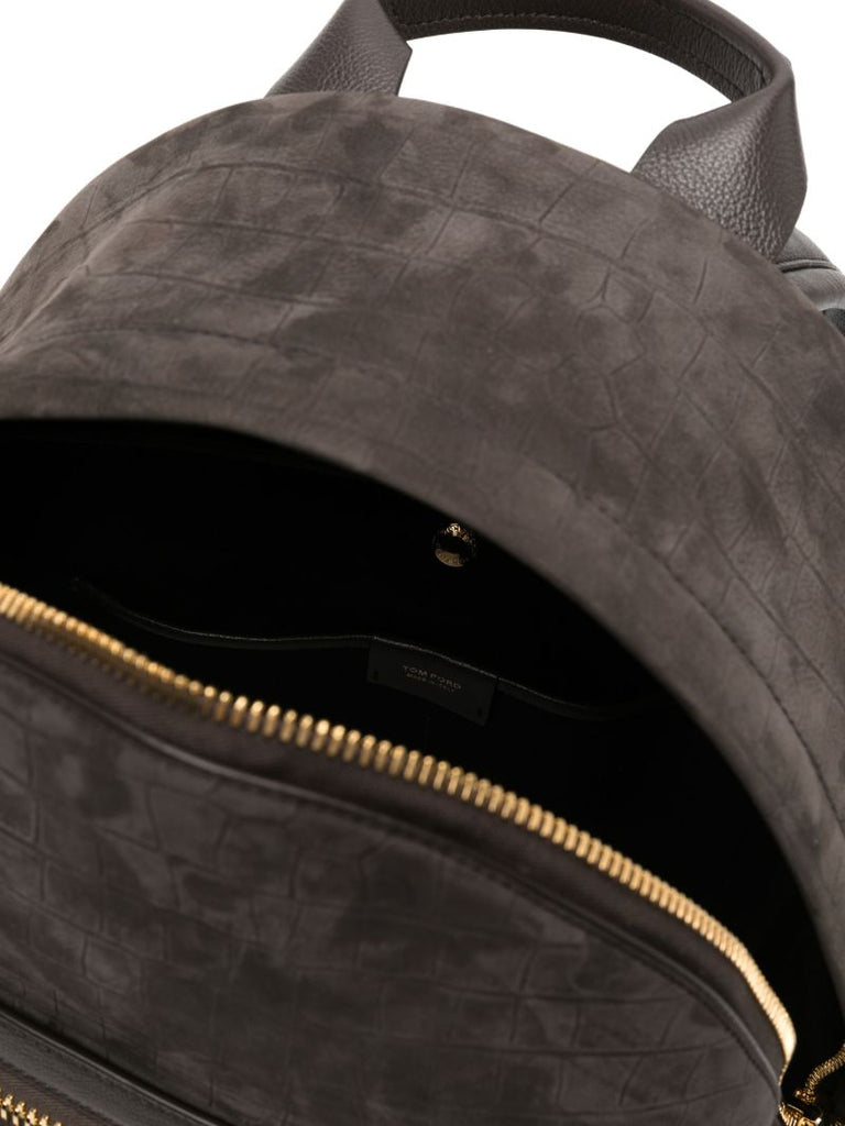 Brown Embossed-leather Backpack