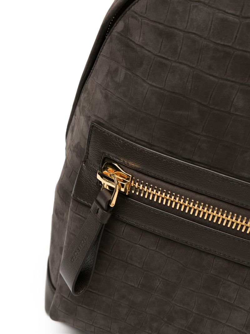 Brown Embossed-leather Backpack