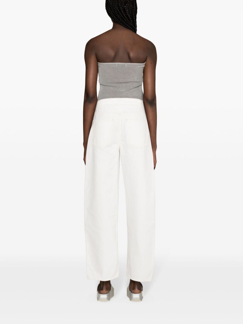 White Angled Zipper Straight-leg Jeans