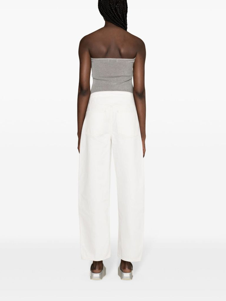 White Angled Zipper Straight-leg Jeans