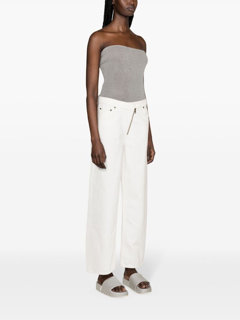 White Angled Zipper Straight-leg Jeans
