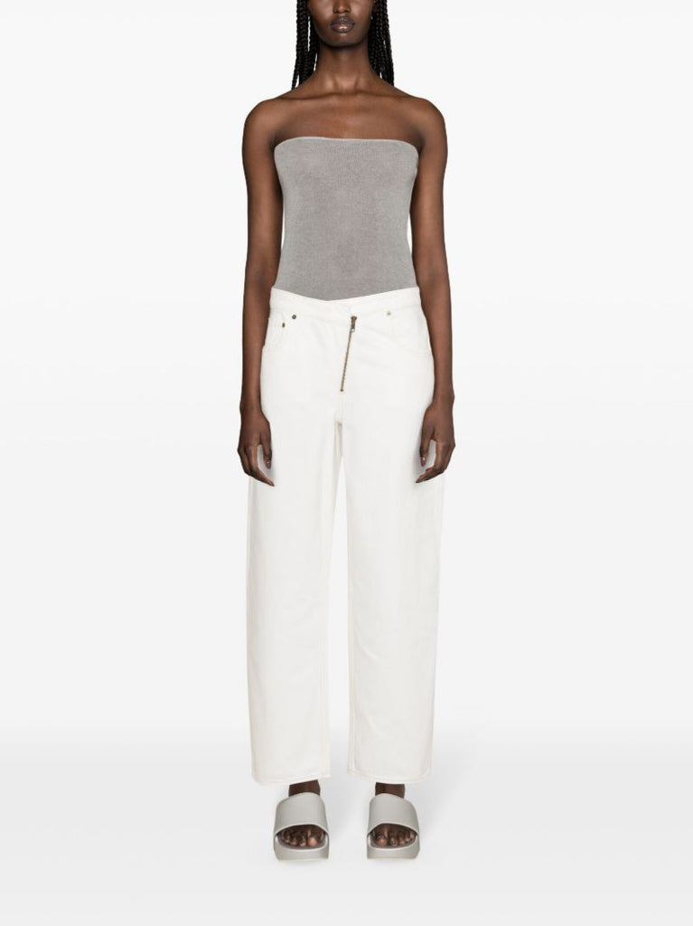 White Angled Zipper Straight-leg Jeans