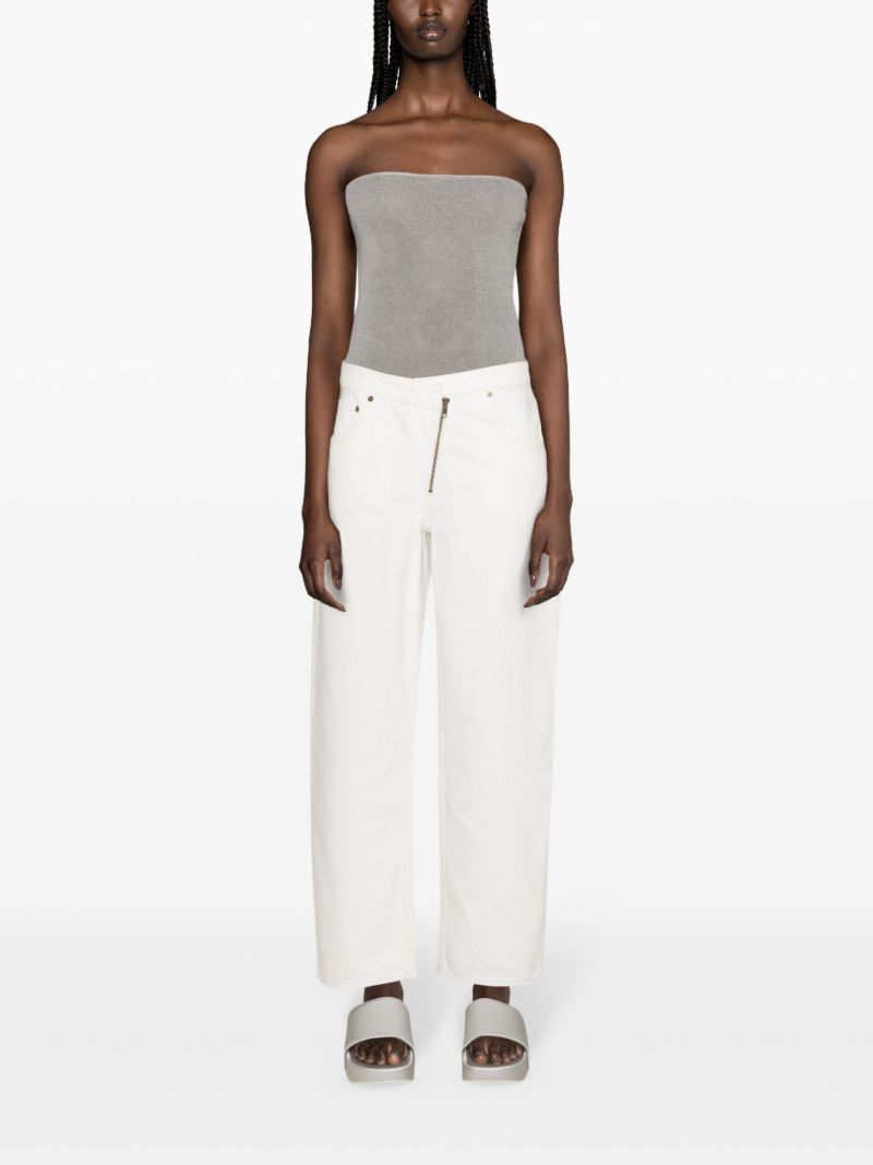 White Angled Zipper Straight-leg Jeans