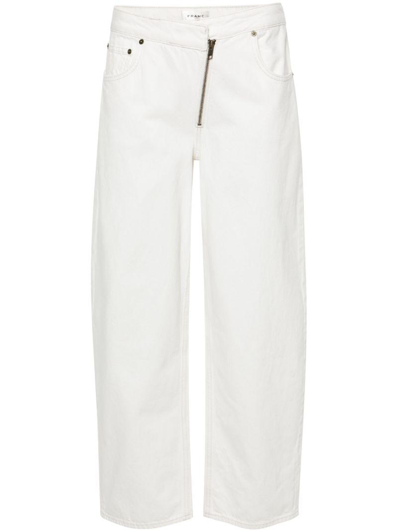 White Angled Zipper Straight-leg Jeans