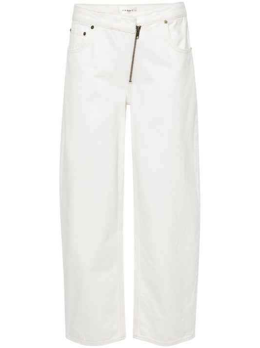 White Angled Zipper Straight-leg Jeans