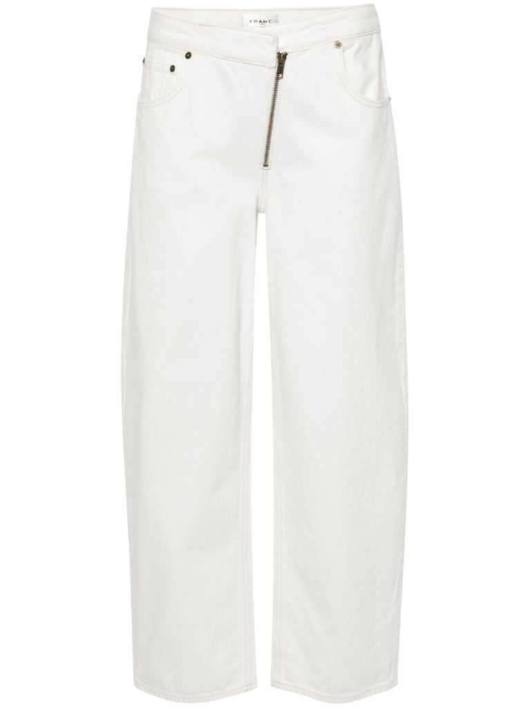 White Angled Zipper Straight-leg Jeans