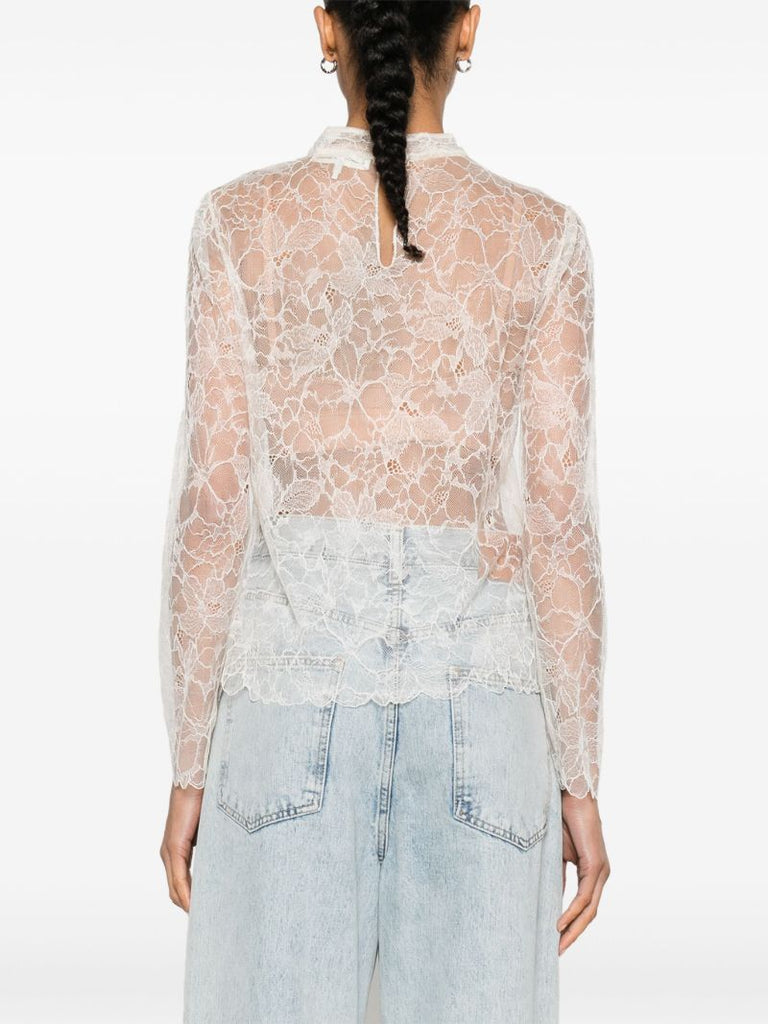Neutral Sheer Lace Blouse
