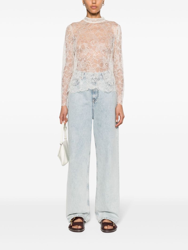 Neutral Sheer Lace Blouse