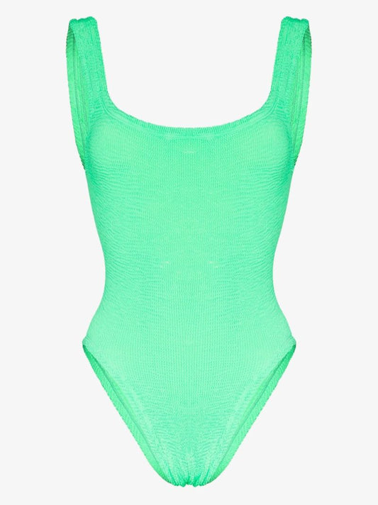 Green Classic Square Neck Crinkle Swimsuit
