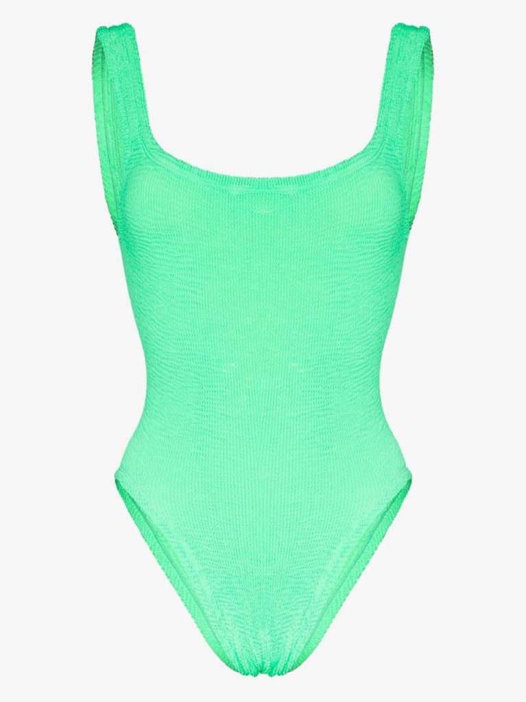 Green Classic Square Neck Crinkle Swimsuit