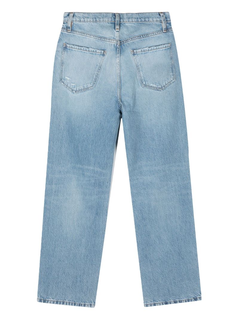 Blue Distressed-effect Straight-leg Jeans