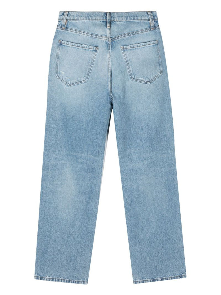 Blue Distressed-effect Straight-leg Jeans