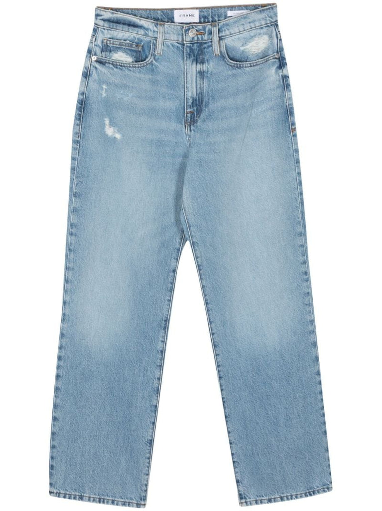 Blue Distressed-effect Straight-leg Jeans