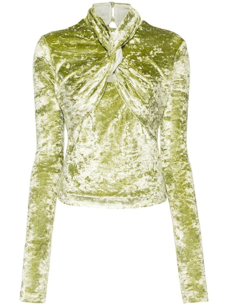 Green Iride Twist-detailing Velvet Top