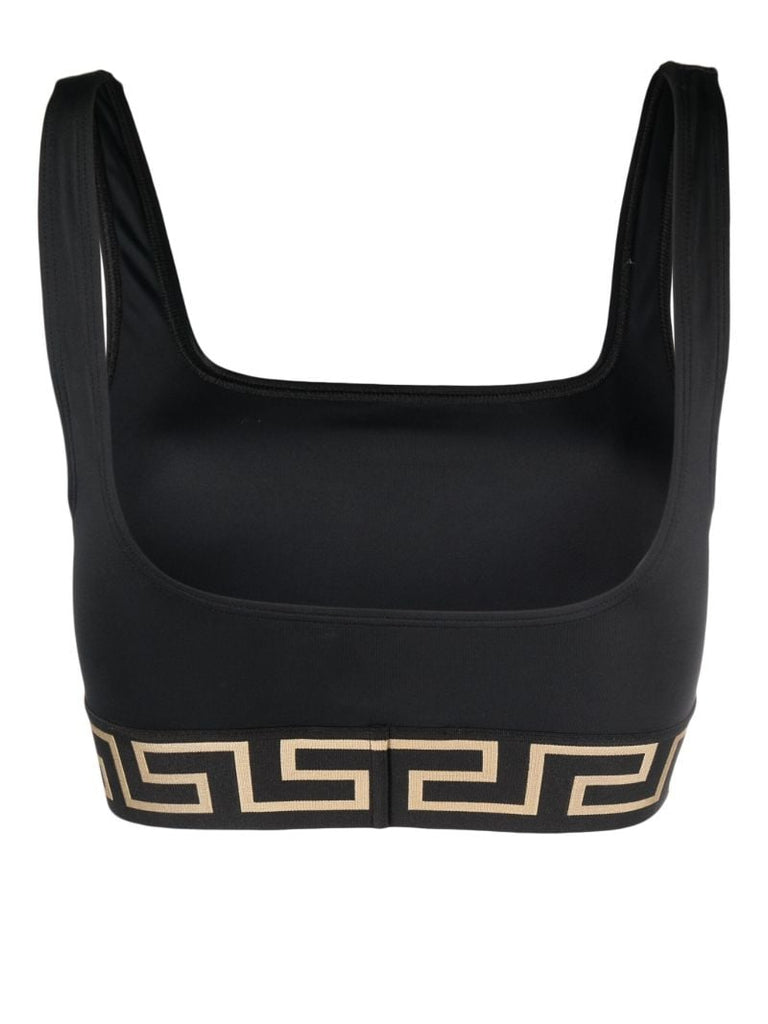 Black Greca-print Bikini Top