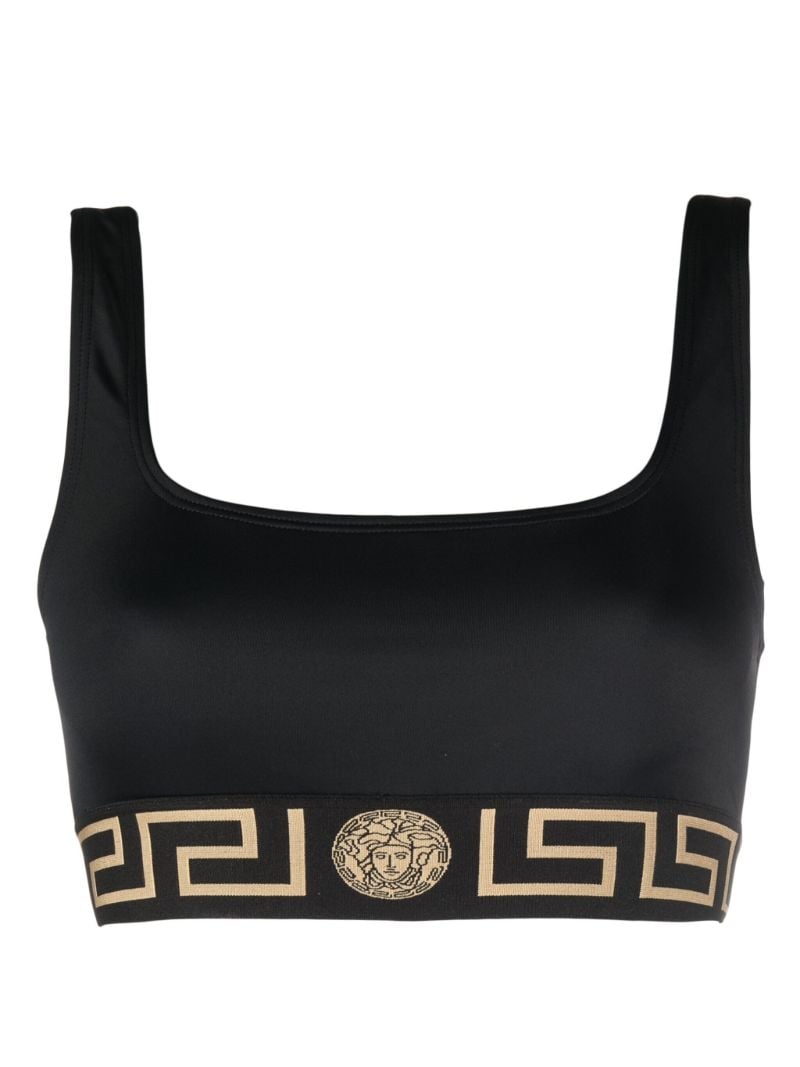 Black Greca-print Bikini Top