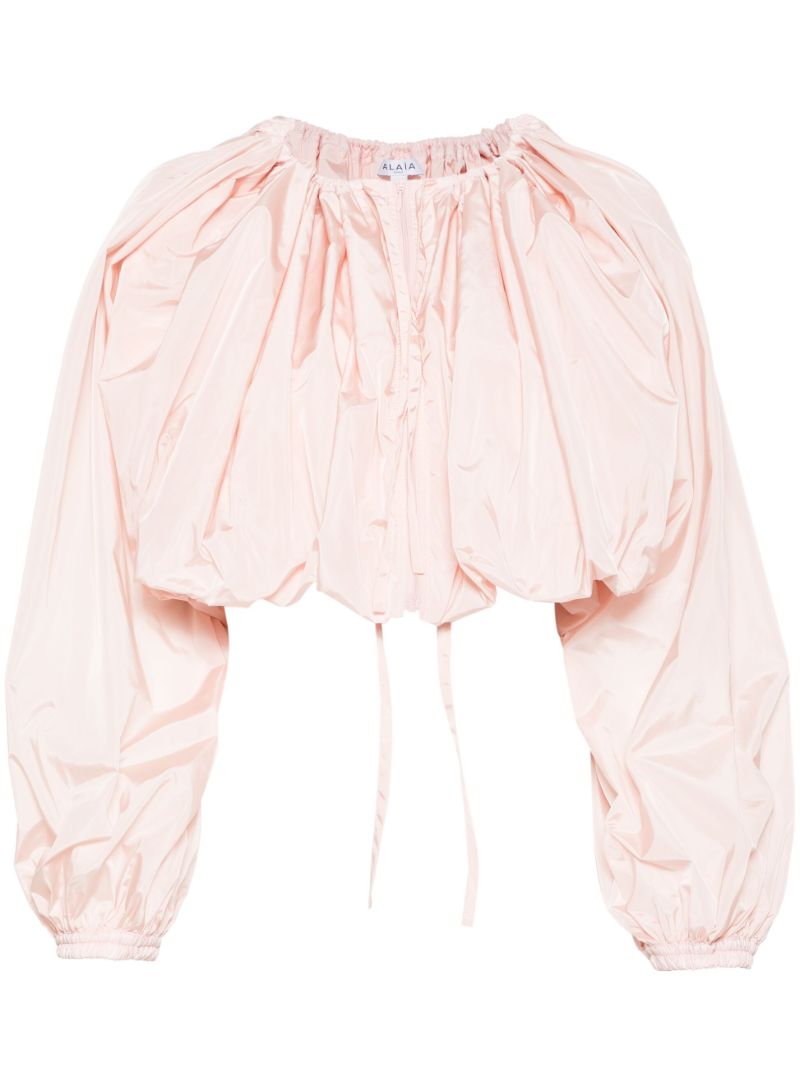 Pink Balloon Sleeves Taffeta Blouse