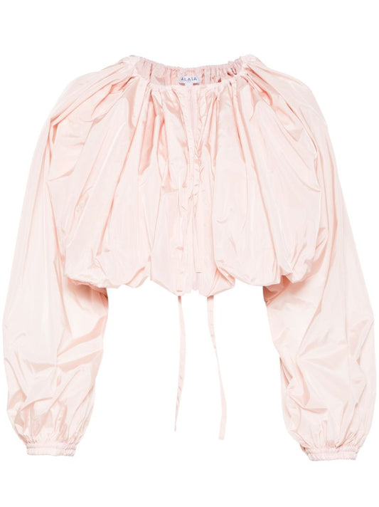 Pink Balloon Sleeves Taffeta Blouse