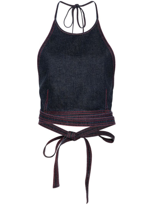 Dark Blue Wrap-around Denim Top