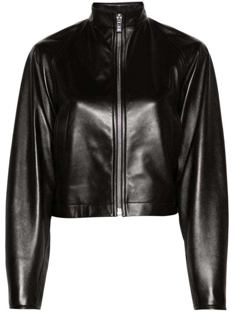 Black High Neck Leather Jacket