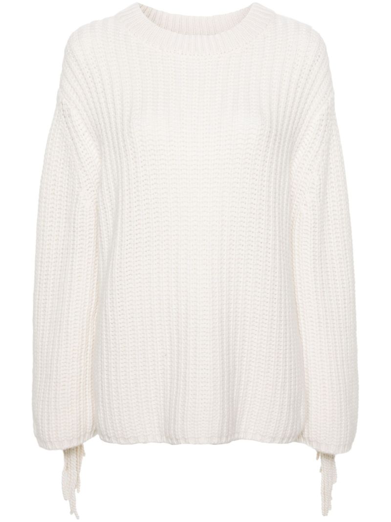 White Hilma Fringed Cashmere Jumper